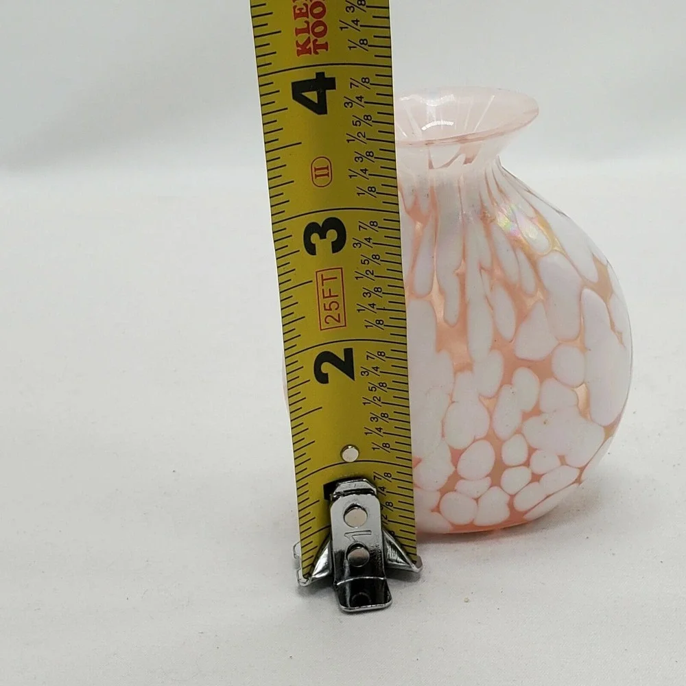 Silvestri Mouth Blown Glass Iridescent Deco Pink/White Vase VINTAGE‎